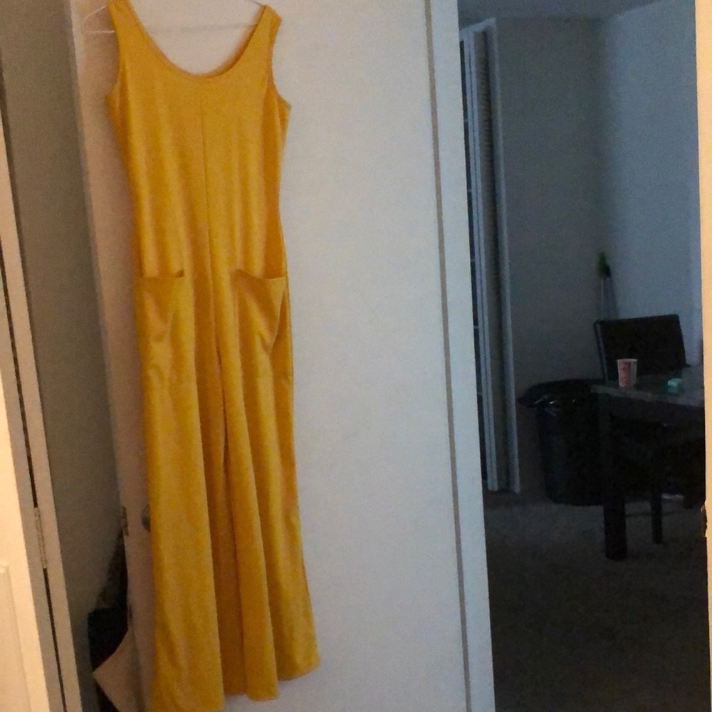 Yellow romper pants with pockets